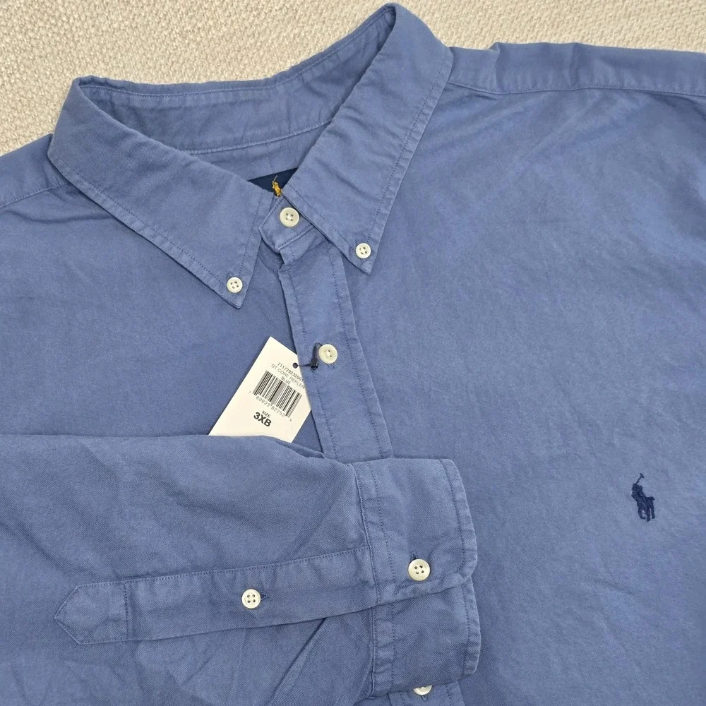 Polo Ralph Lauren Men's 3XB Blue Garment Dyed Long Sleeve Oxford Shirt NWT‎ READ